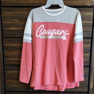 U Of H Champion Ladies Cougars Colorblock Long-Sleeve Tee - Coral, Gray, White